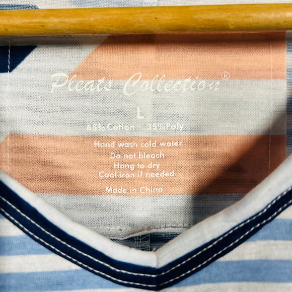 Pleats Collection V Neck Stripe Tee 3/4 Sleeve Casual Pullover Loose Fit - L - Picture 4 of 4